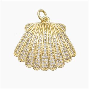 Copper Scallop Shell Pendant Pave Zirconia Gold Plated, approx 18-22mm