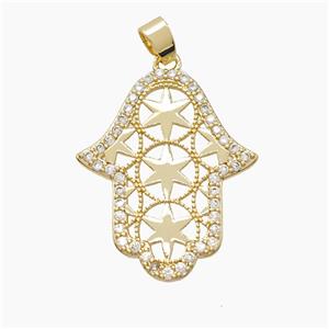 Copper Hamsahand Pendant Pave Zirconia Gold Plated, approx 25-30mm