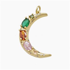 Copper Moon Pendant Pave Zirconia Gold Plated, approx 18-26mm