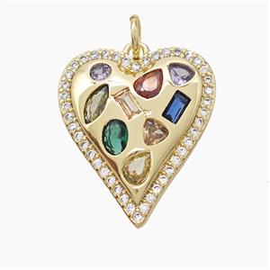 Copper Heart Pendant Pave Zirconia Gold Plated, approx 18-20mm