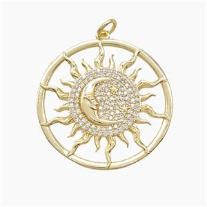 Copper Sun Moon Pendant Pave Zirconia Gold Plated, approx 29mm