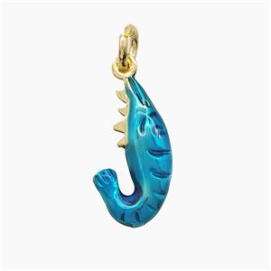Copper Shrimp Pendant Blue Painted Gold Plated, approx 10-18mm