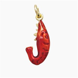 Copper Shrimp Pendant Red Painted Gold Plated, approx 10-18mm