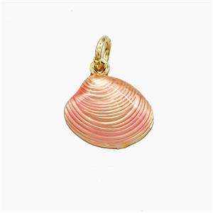Copper Scallop Shell Pendant Pink Painted Gold Plated, approx 12-14mm