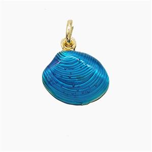 Copper Scallop Shell Pendant Blue Painted Gold Plated, approx 12-14mm