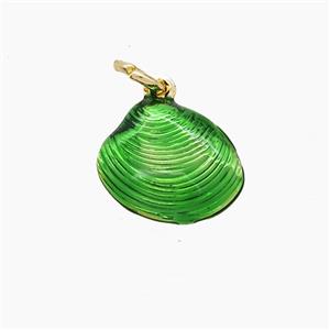 Copper Scallop Shell Pendant Green Painted Gold Plated, approx 12-14mm