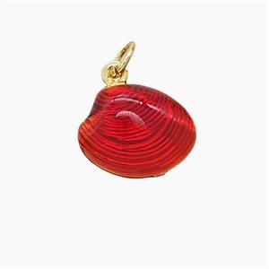 Copper Scallop Shell Pendant Red Painted Gold Plated, approx 12-14mm