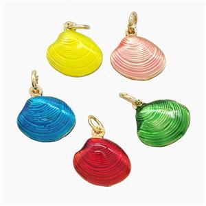 Copper Scallop Shell Pendant Painted Gold Plated Mixed, approx 12-14mm