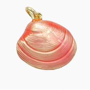 Copper Scallop Shell Pendant Pink Painted Gold Plated, approx 16-19mm