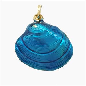 Copper Scallop Shell Pendant Blue Painted Gold Plated, approx 16-19mm
