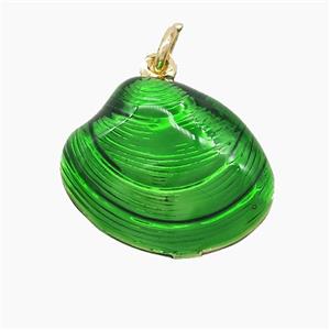 Copper Scallop Shell Pendant Green Painted Gold Plated, approx 16-19mm