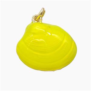Copper Scallop Shell Pendant Yellow Painted Gold Plated, approx 16-19mm
