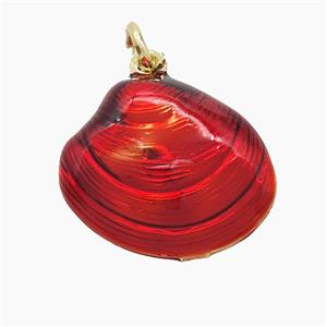 Copper Scallop Shell Pendant Red Painted Gold Plated, approx 16-19mm