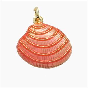 Copper Scallop Shell Pendant Pink Painted Gold Plated, approx 16-19mm