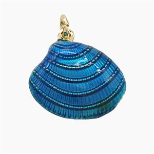Copper Scallop Shell Pendant Blue Painted Gold Plated, approx 16-19mm
