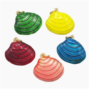 Copper Scallop Shell Pendant Painted Gold Plated Mixed, approx 16-19mm