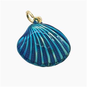Copper Scallop Shell Pendant Blue Painted Gold Plated, approx 16-19mm