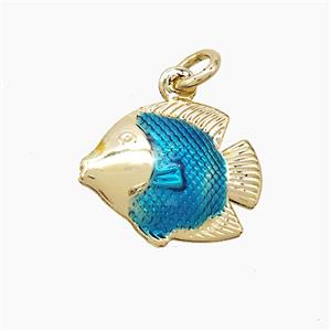 Copper Fish Pendant Blue Painted Gold Plated, approx 15-17mm