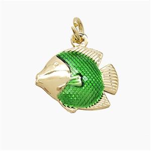 Copper Fish Pendant Green Painted Gold Plated, approx 15-17mm