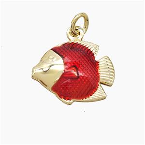 Copper Fish Pendant Red Painted Gold Plated, approx 15-17mm