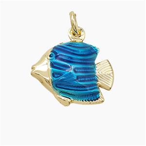 Copper Fish Pendant Blue Painted Gold Plated, approx 14-17mm