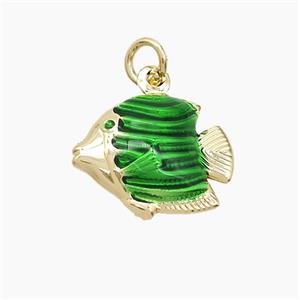 Copper Fish Pendant Green Painted Gold Plated, approx 14-17mm