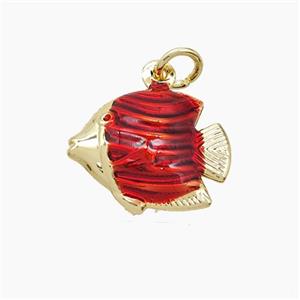Copper Fish Pendant Red Painted Gold Plated, approx 14-17mm