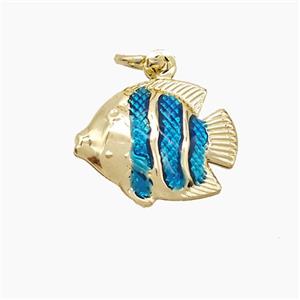 Copper Fish Pendant Blue Painted Gold Plated, approx 14-17mm