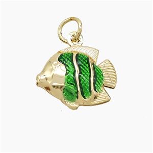Copper Fish Pendant Green Painted Gold Plated, approx 14-17mm