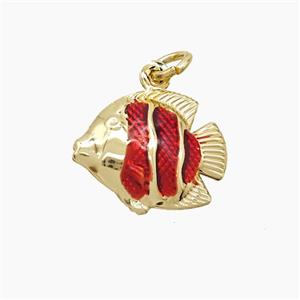 Copper Fish Pendant Red Painted Gold Plated, approx 14-17mm