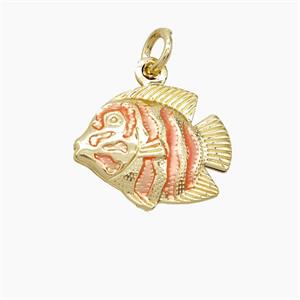 Copper Fish Pendant Pink Painted Gold Plated, approx 14-17mm