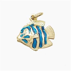 Copper Fish Pendant Blue Painted Gold Plated, approx 14-17mm