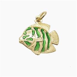 Copper Fish Pendant Green Painted Gold Plated, approx 14-17mm