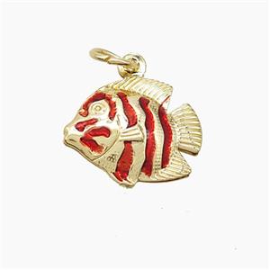 Copper Fish Pendant Red Painted Gold Plated, approx 14-17mm