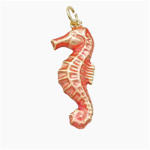 Copper Seahorse Pendant Pink Painted Gold Plated, approx 10-24mm