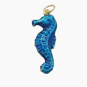 Copper Seahorse Pendant Blue Painted Gold Plated, approx 10-24mm