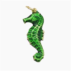 Copper Seahorse Pendant Green Painted Gold Plated, approx 10-24mm
