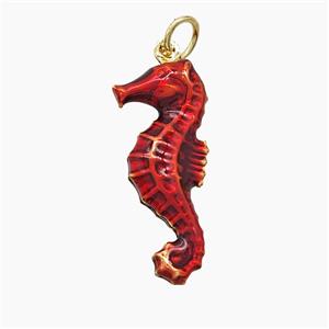 Copper Seahorse Pendant Red Painted Gold Plated, approx 10-24mm