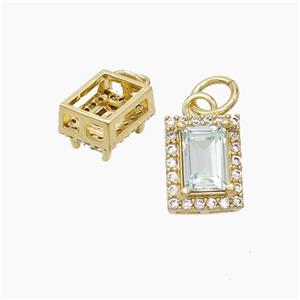Copper Rectangle Pendant Pave Crystal Glass Gold Plated, approx 7-9mm