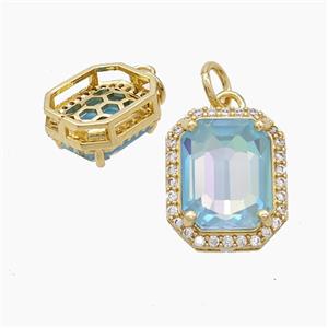 Copper Rectangle Pendant Pave Crystal Glass Gold Plated, approx 11-13mm