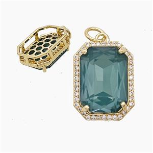 Copper Rectangle Pendant Pave Crystal Glass Gold Plated, approx 13-17mm