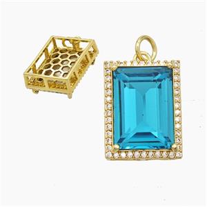 Copper Rectangle Pendant Pave Crystal Glass Gold Plated, approx 13-17mm