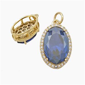 Copper Oval Pendant Pave Crystal Glass Gold Plated, approx 12-17mm