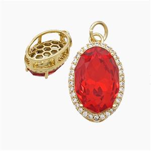 Copper Oval Pendant Pave Red Crystal Glass Gold Plated, approx 12-17mm