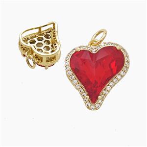 Copper Heart Pendant Pave Red Crystal Glass Gold Plated, approx 15-16mm