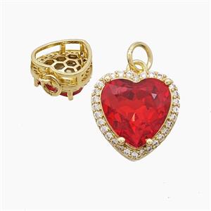 Copper Heart Pendant Pave Red Crystal Glass Gold Plated, approx 13mm