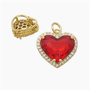 Copper Heart Pendant Pave Red Crystal Glass Gold Plated, approx 13-15mm