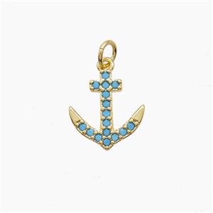 Copper Anchor Pendant Pave Zirconia Gold Plated, approx 13mm