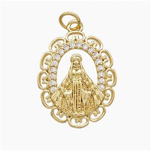 Copper Virgin Mary Pendant Pave Zirconia Gold Plated, approx 17-21mm