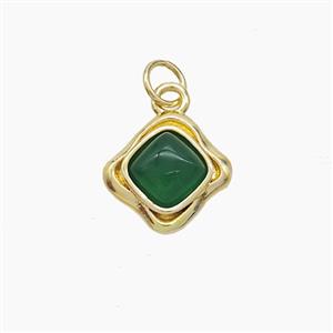 Copper Square Pendant Pave Cateye Gold Plated, approx 10-12mm